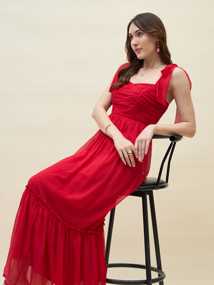 Chiffon Tiered Maxi with Bow Shoulder Straps