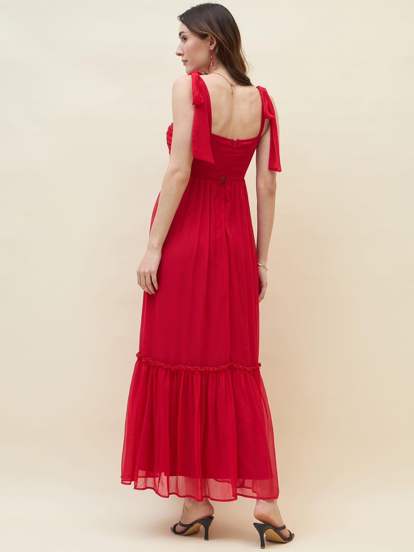 Chiffon Tiered Maxi with Bow Shoulder Straps
