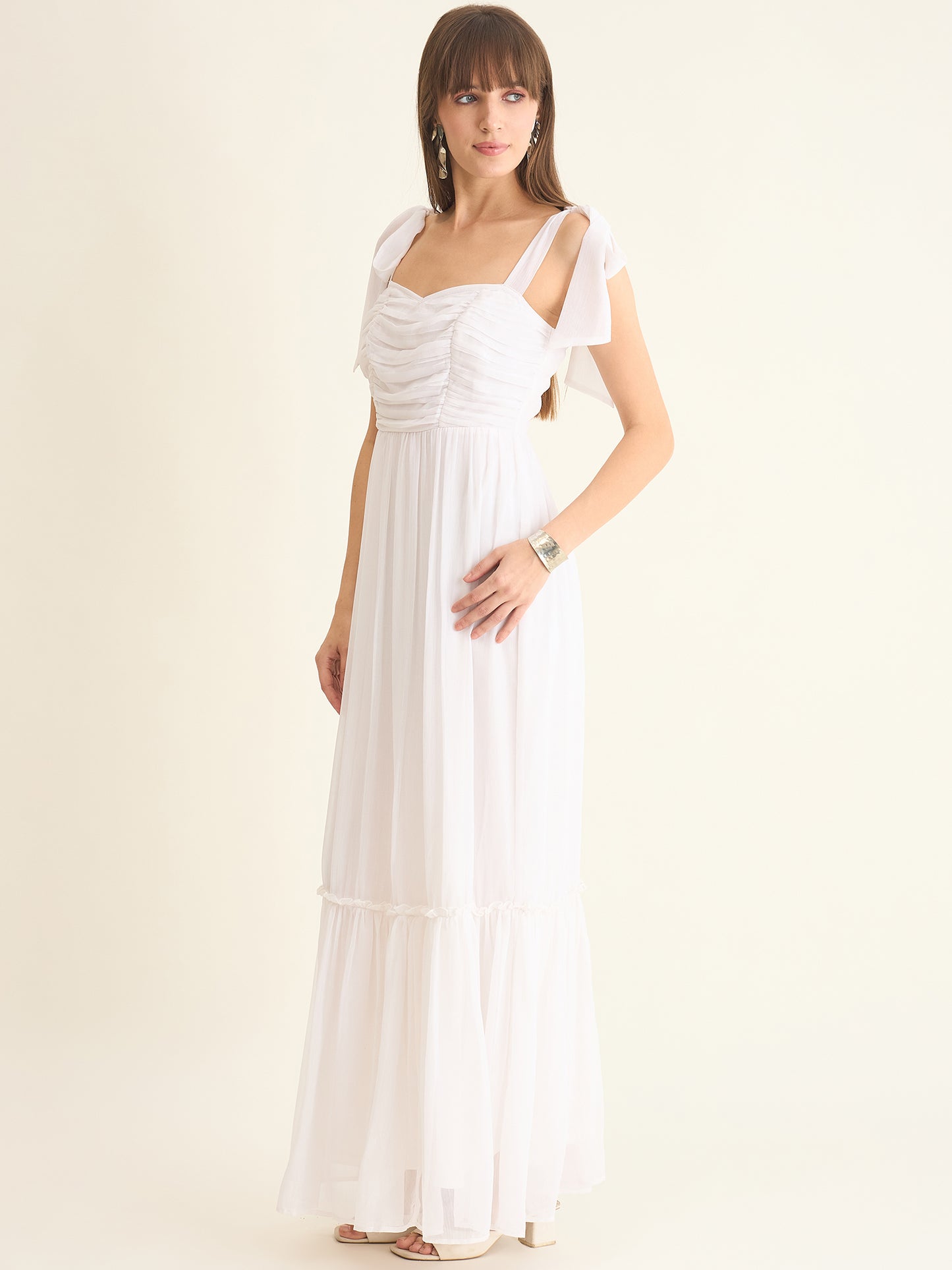Chiffon Tiered Maxi with Bow Shoulder Straps