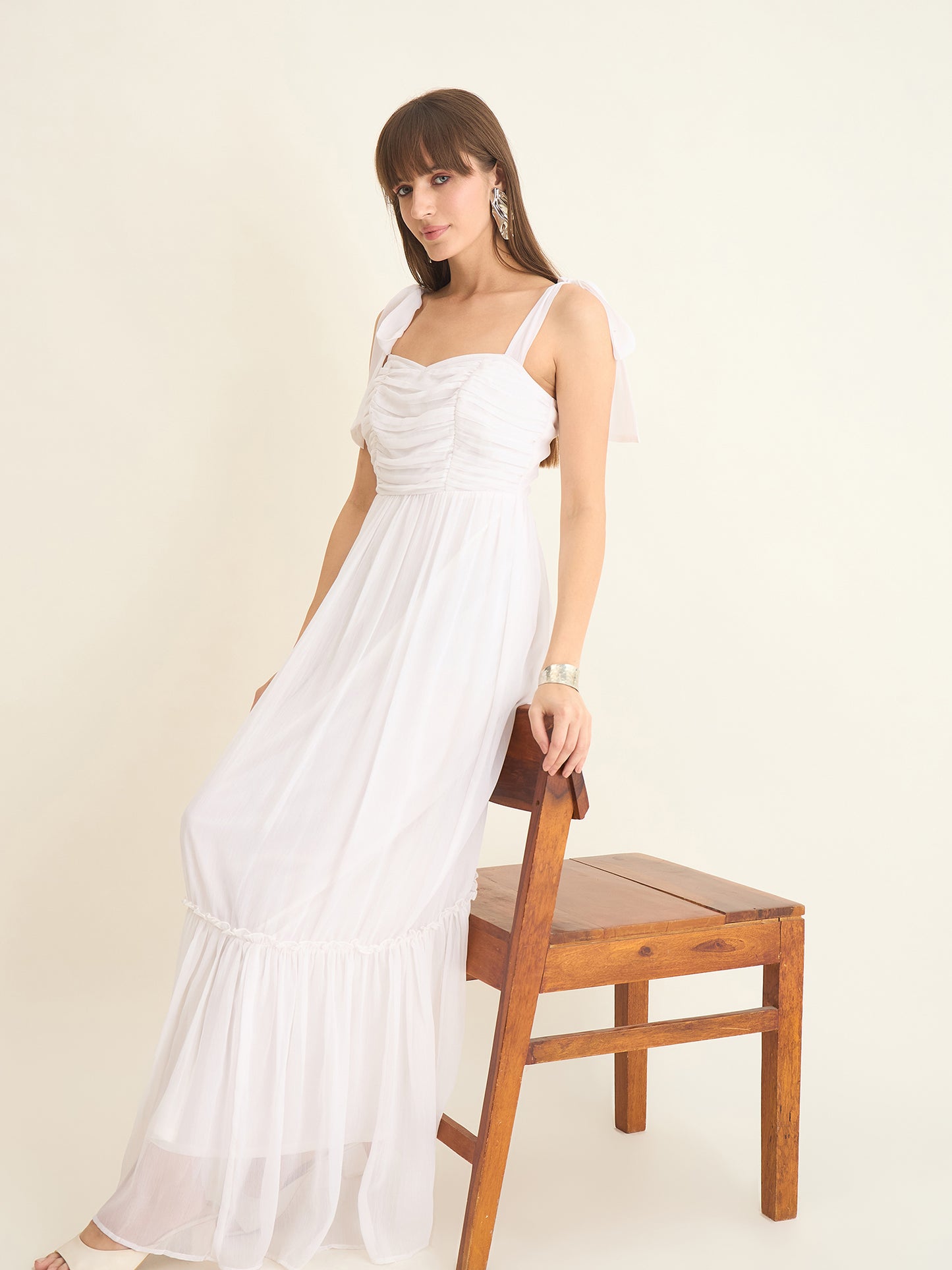 Chiffon Tiered Maxi with Bow Shoulder Straps