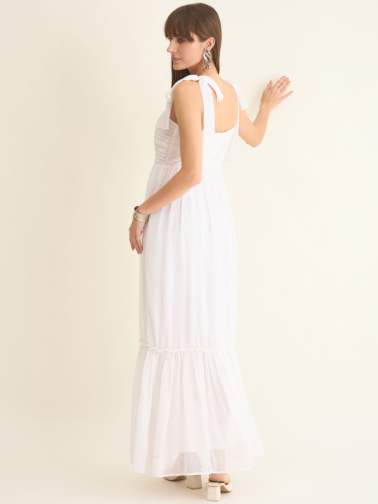 Chiffon Tiered Maxi with Bow Shoulder Straps