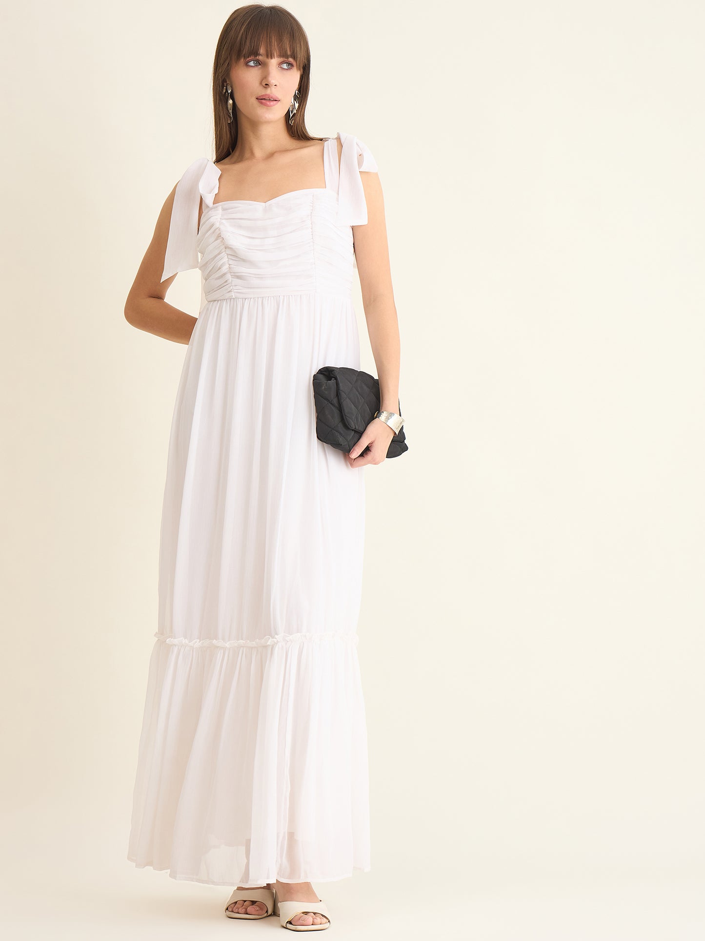 Chiffon Tiered Maxi with Bow Shoulder Straps