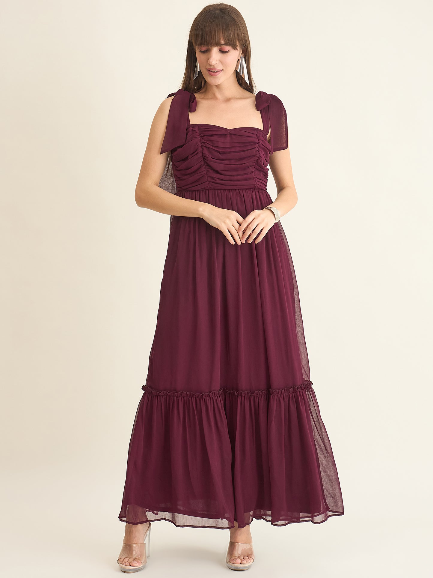 Chiffon Tiered Maxi with Bow Shoulder Straps