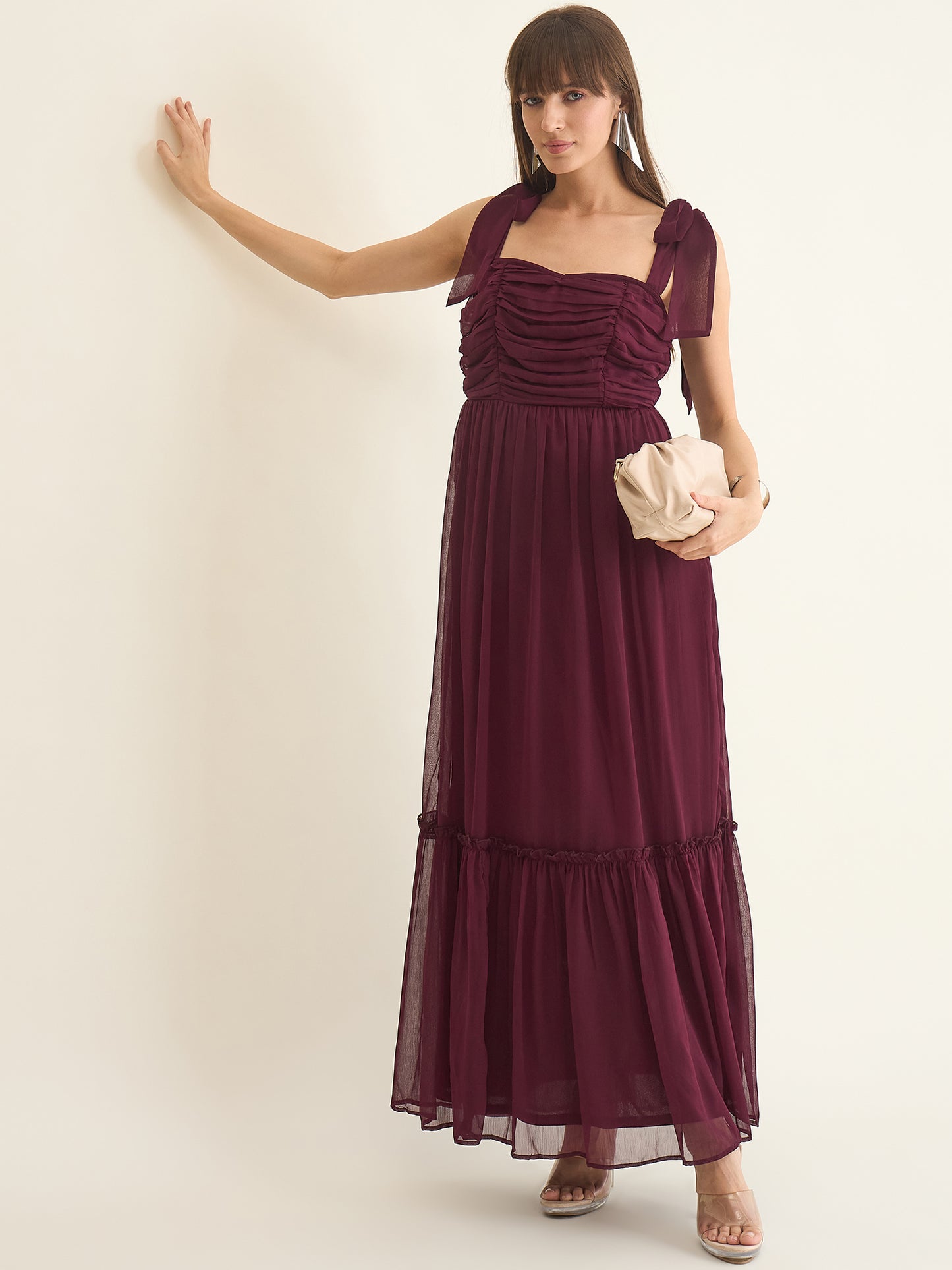 Chiffon Tiered Maxi with Bow Shoulder Straps