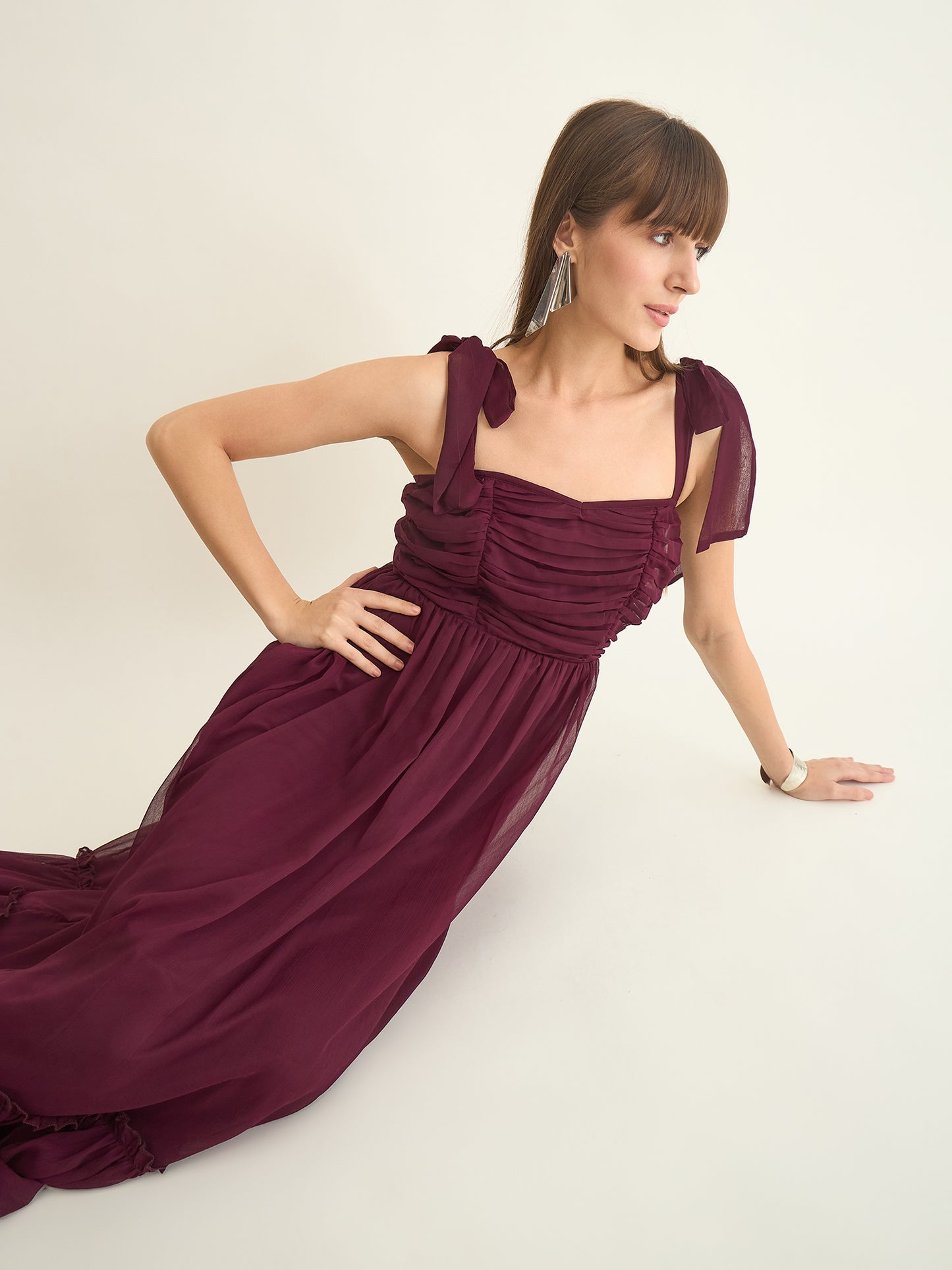 Chiffon Tiered Maxi with Bow Shoulder Straps