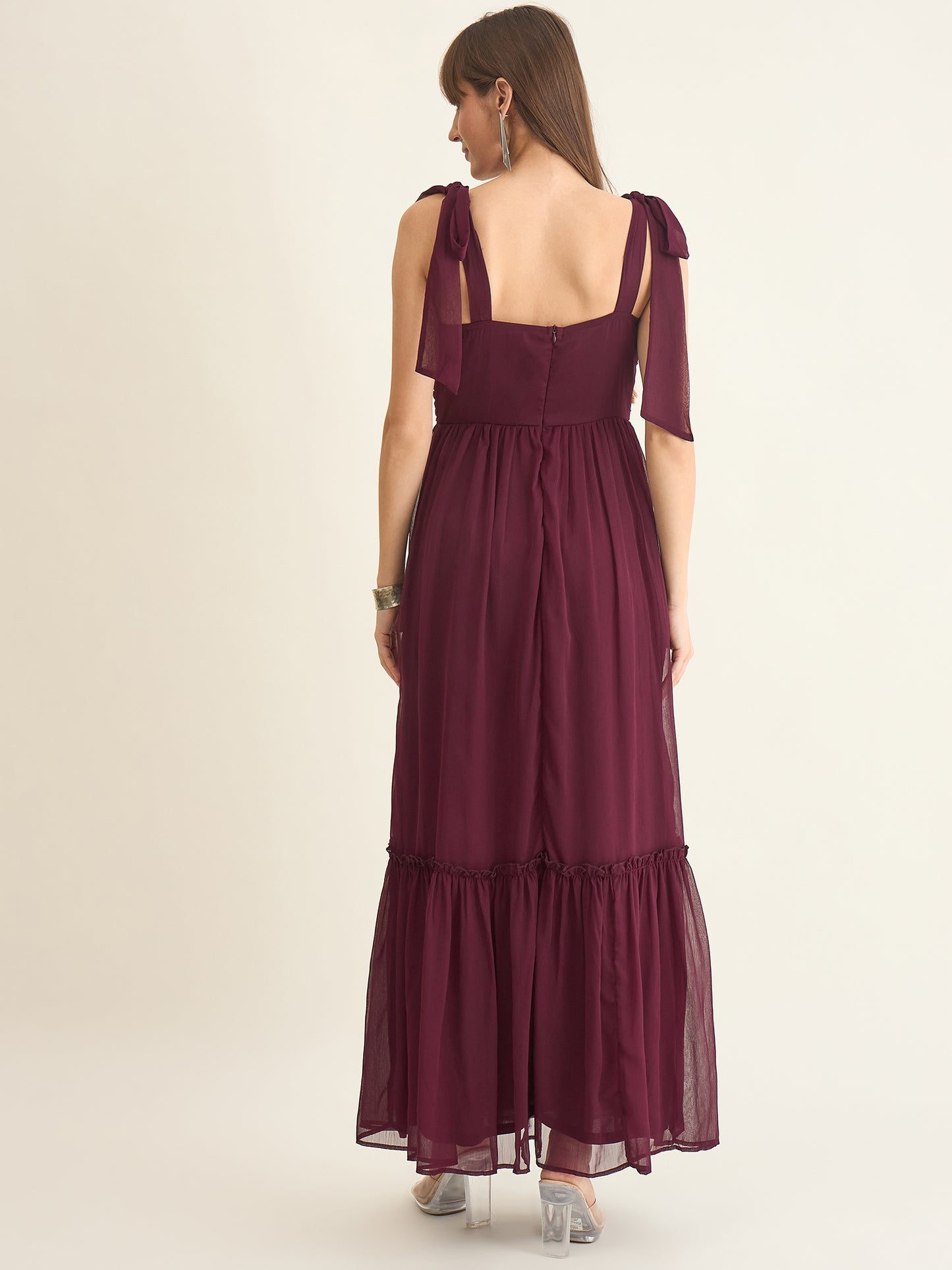 Chiffon Tiered Maxi with Bow Shoulder Straps
