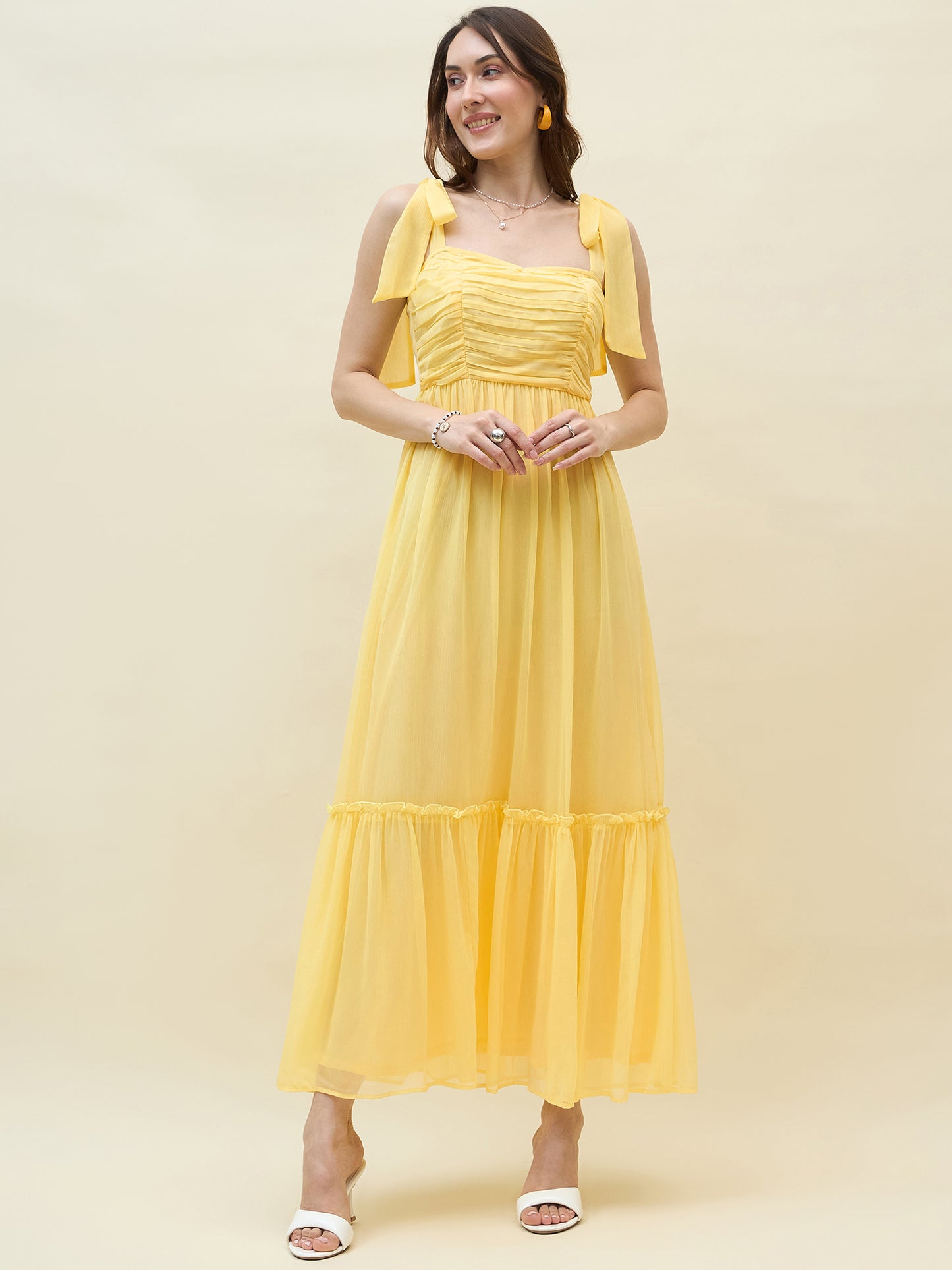 Chiffon Tiered Maxi with Bow Shoulder Straps