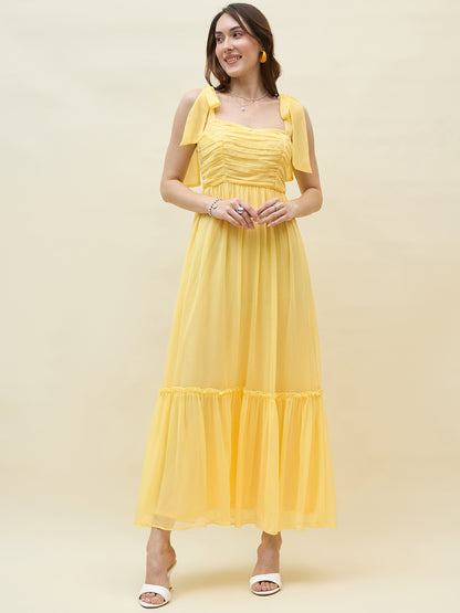 Chiffon Tiered Maxi with Bow Shoulder Straps