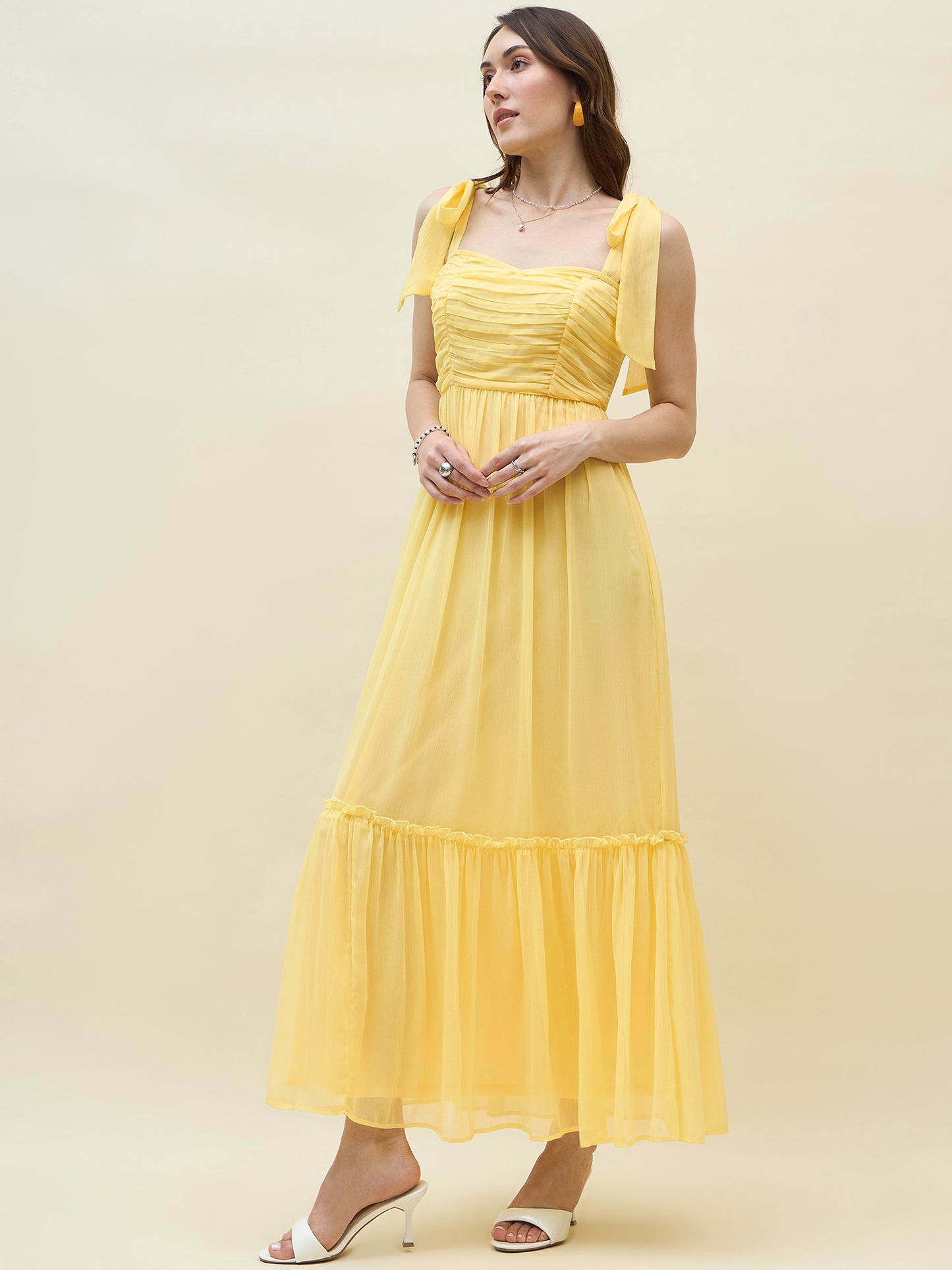 Chiffon Tiered Maxi with Bow Shoulder Straps