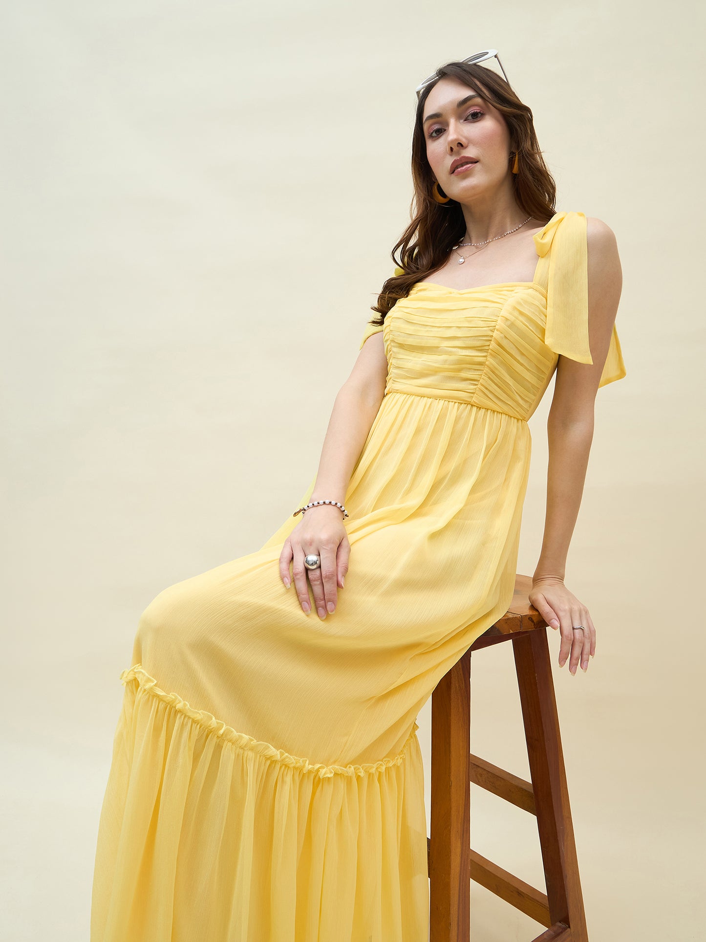 Chiffon Tiered Maxi with Bow Shoulder Straps