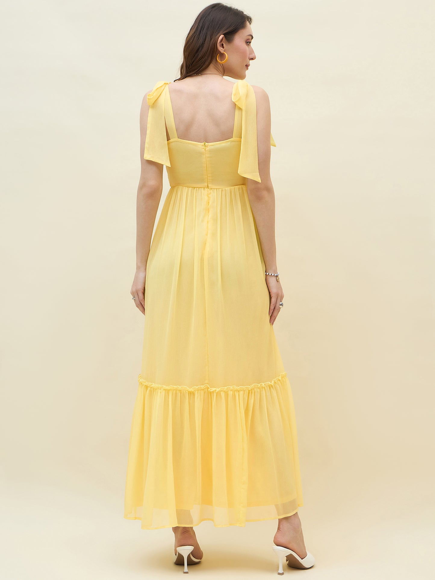 Chiffon Tiered Maxi with Bow Shoulder Straps