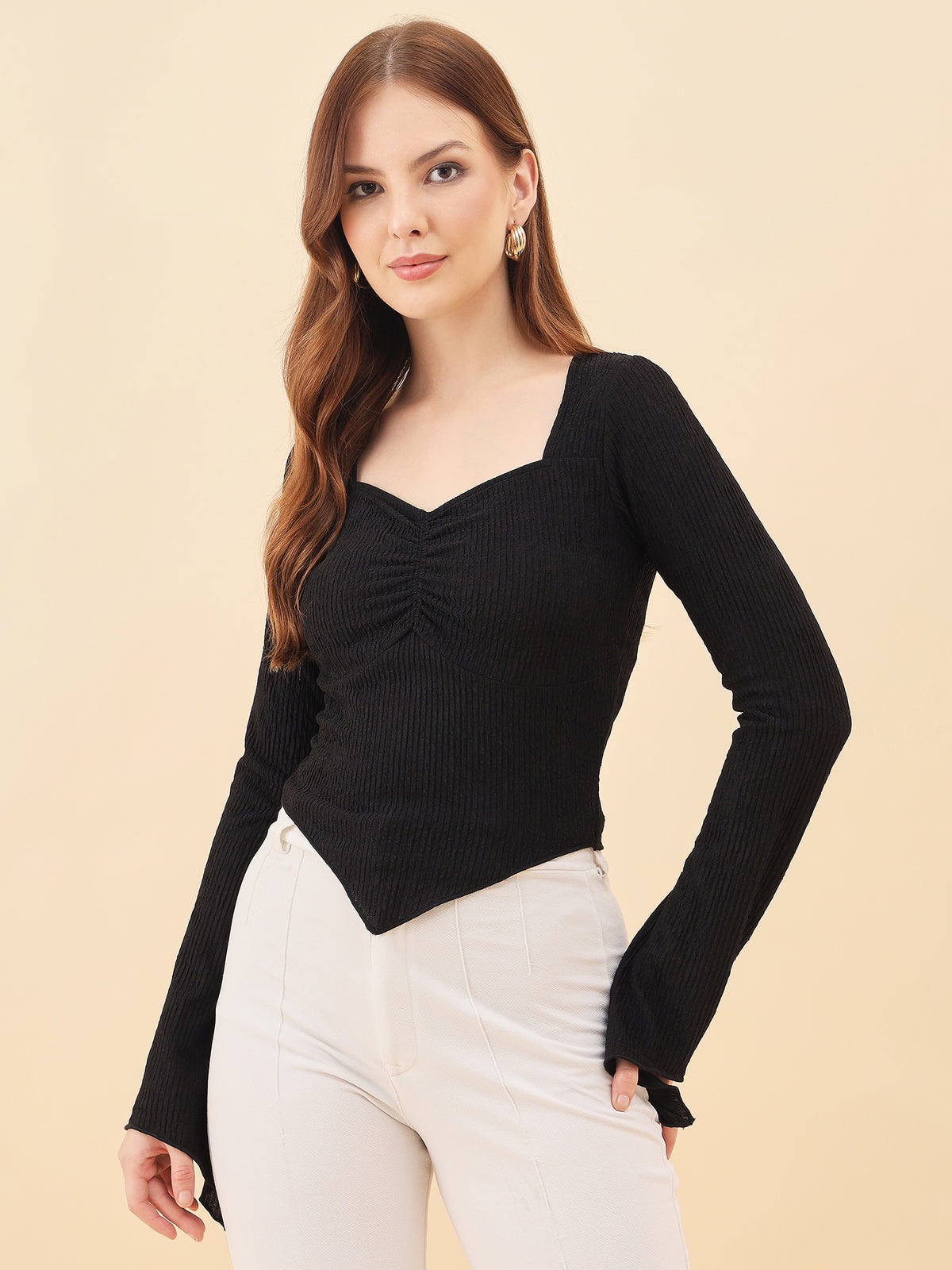 Sweetheart Bell Sleeve Ribbed Top