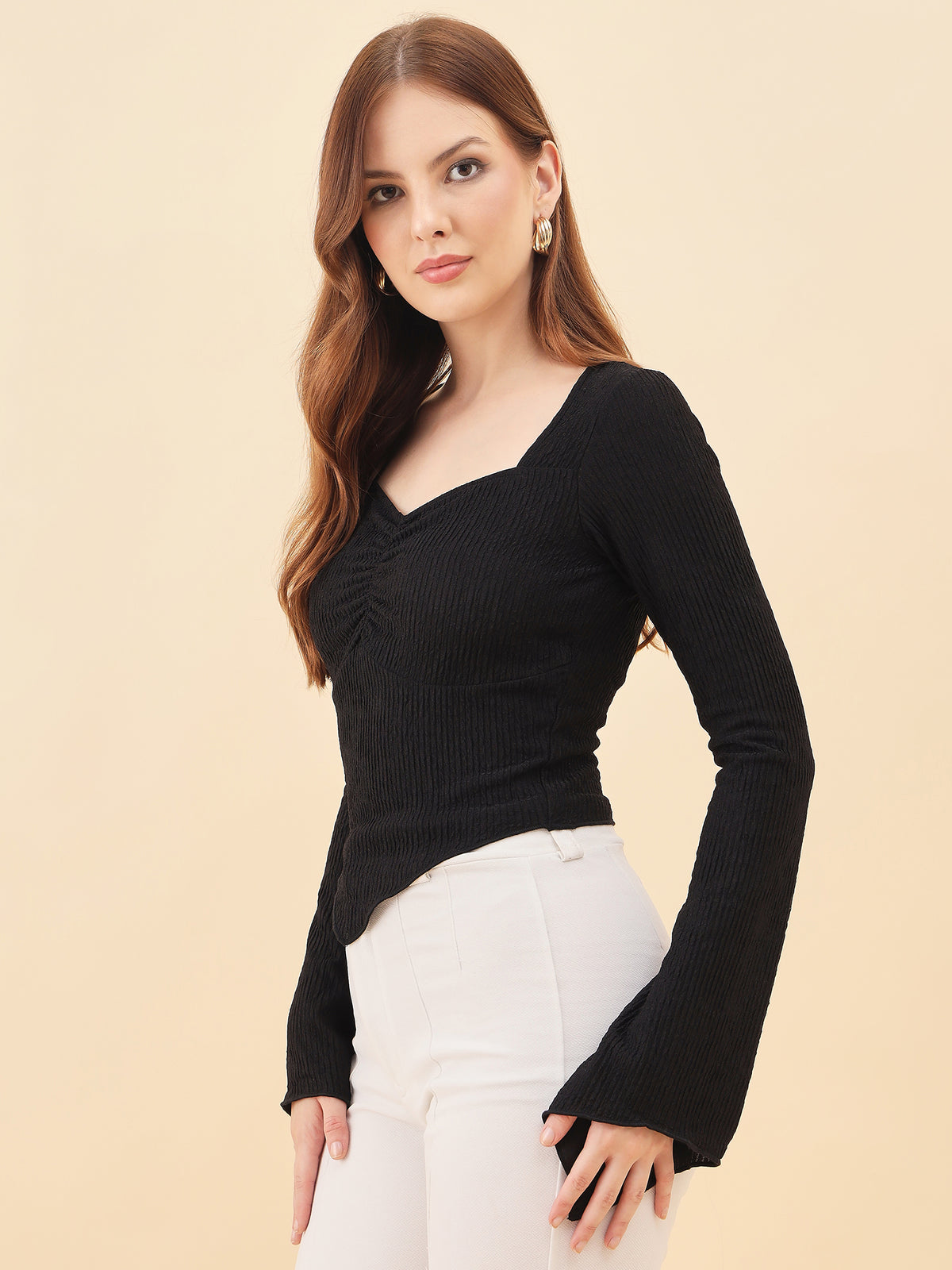 Sweetheart Bell Sleeve Ribbed Top