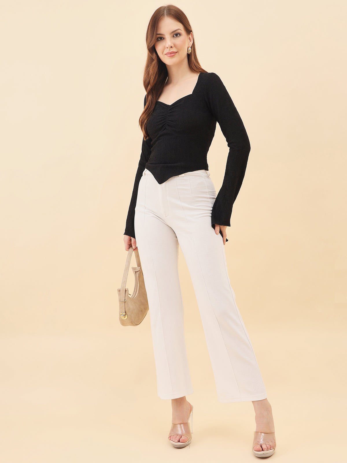 Sweetheart Bell Sleeve Ribbed Top