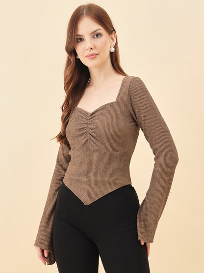 Sweetheart Bell Sleeve Ribbed Top