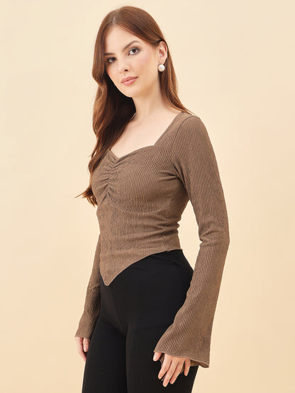 Sweetheart Bell Sleeve Ribbed Top