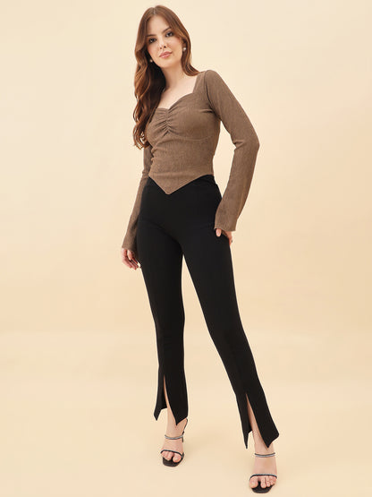 Sweetheart Bell Sleeve Ribbed Top