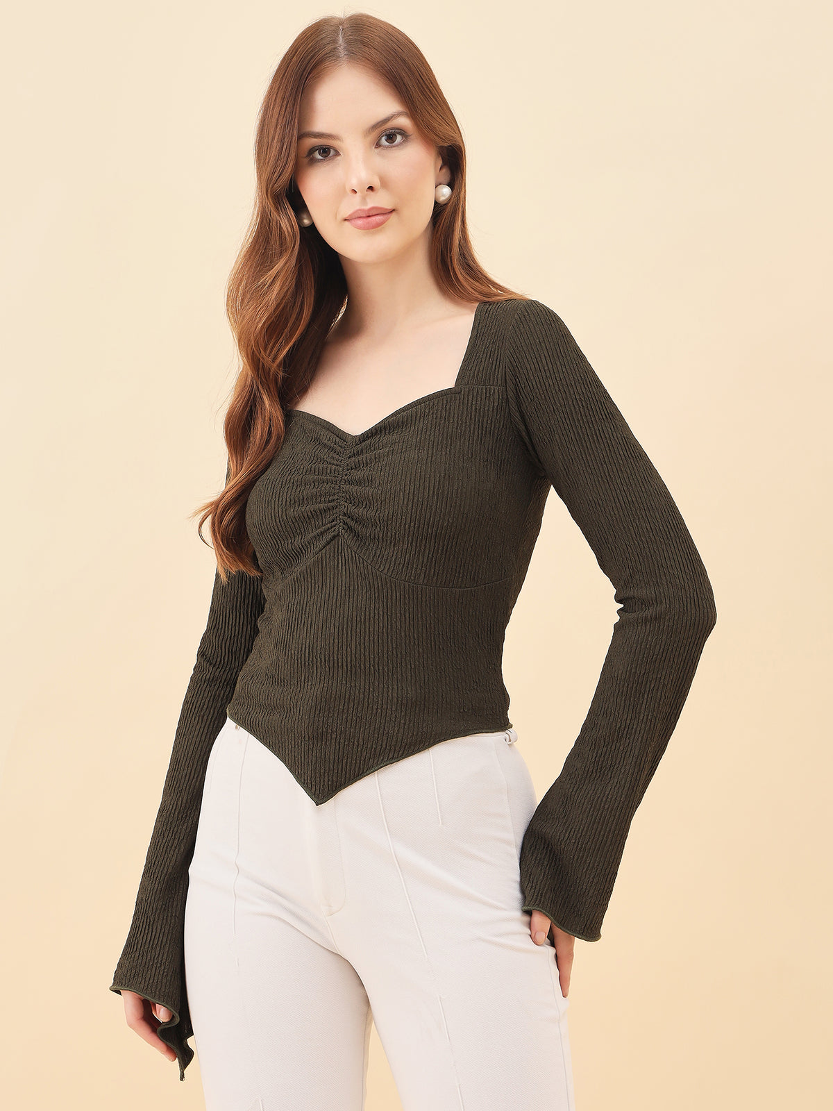 Sweetheart Bell Sleeve Ribbed Top