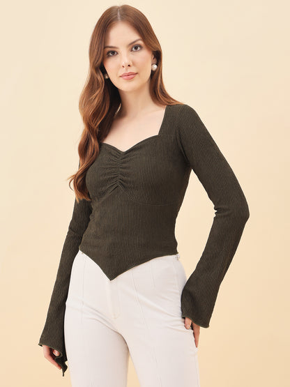 Sweetheart Bell Sleeve Ribbed Top