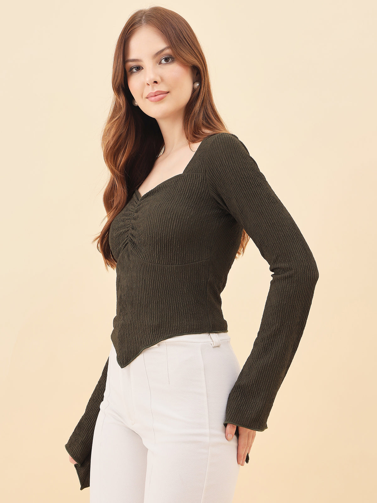 Sweetheart Bell Sleeve Ribbed Top