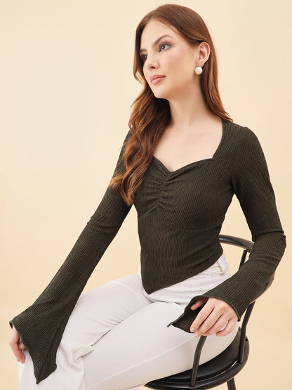 Sweetheart Bell Sleeve Ribbed Top
