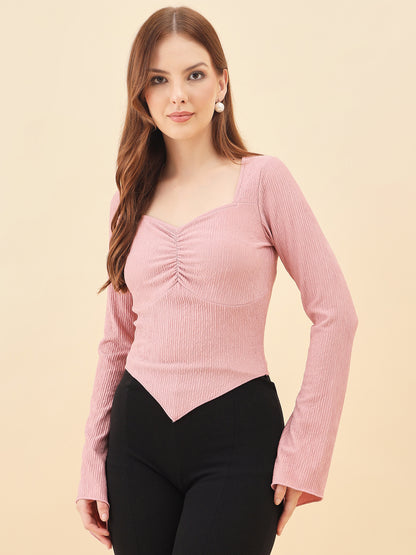Sweetheart Bell Sleeve Ribbed Top