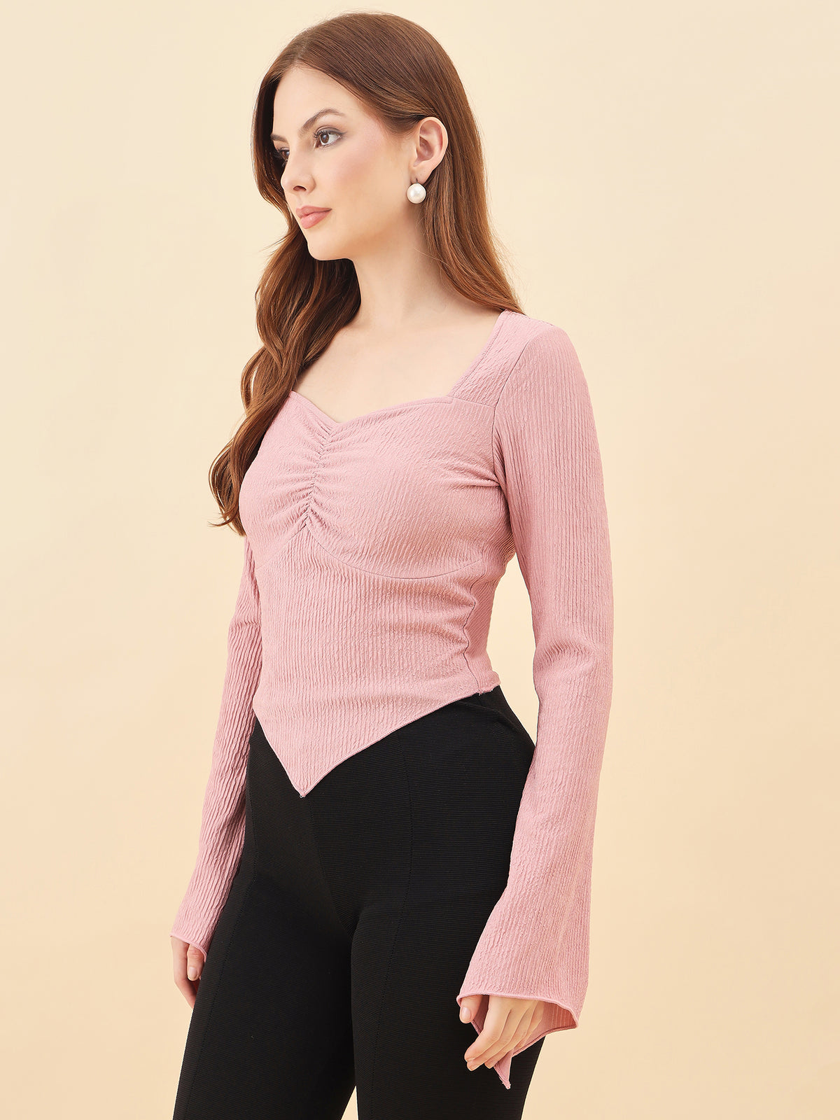 Sweetheart Bell Sleeve Ribbed Top