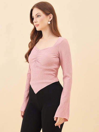 Sweetheart Bell Sleeve Ribbed Top