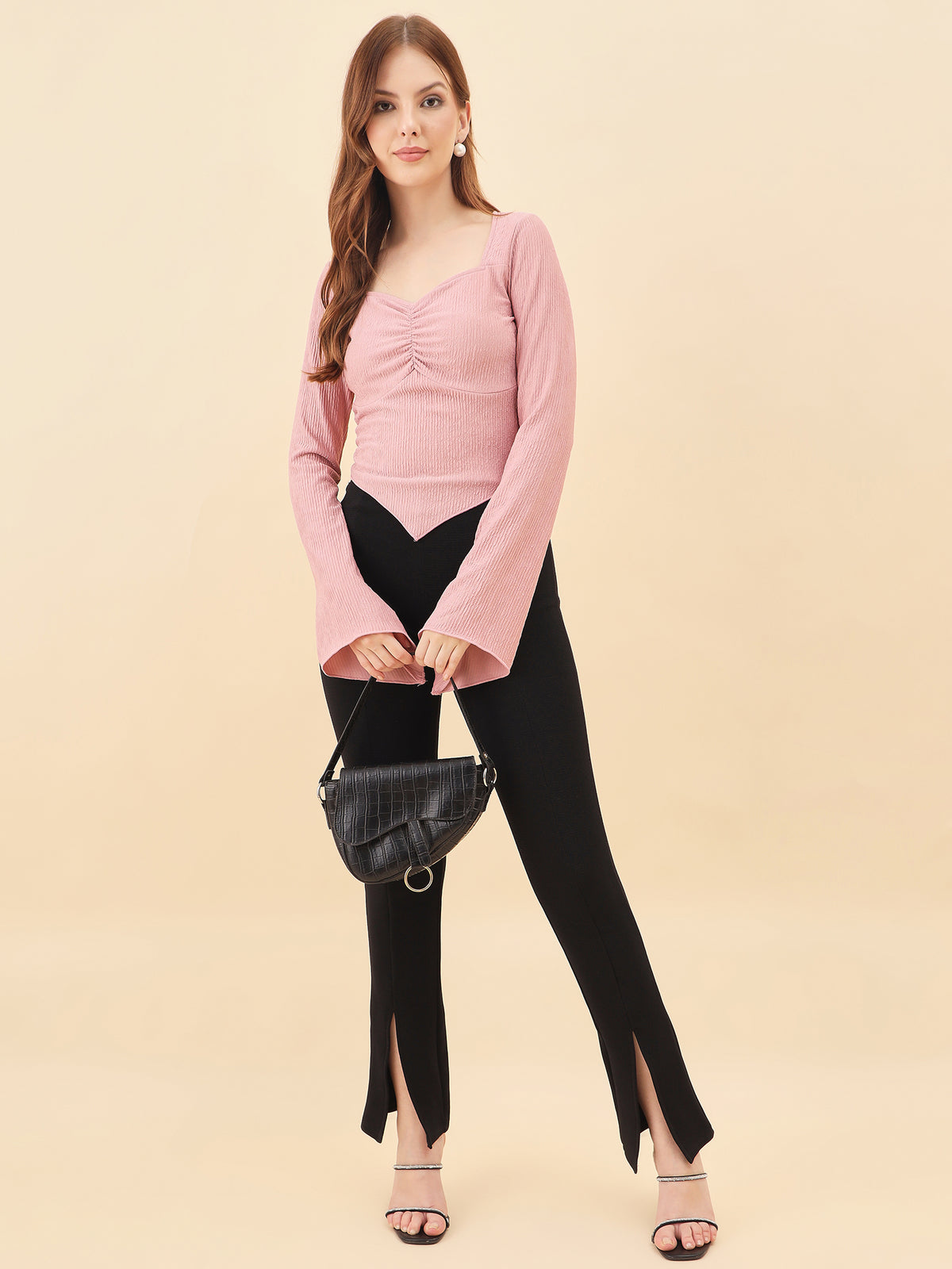 Sweetheart Bell Sleeve Ribbed Top