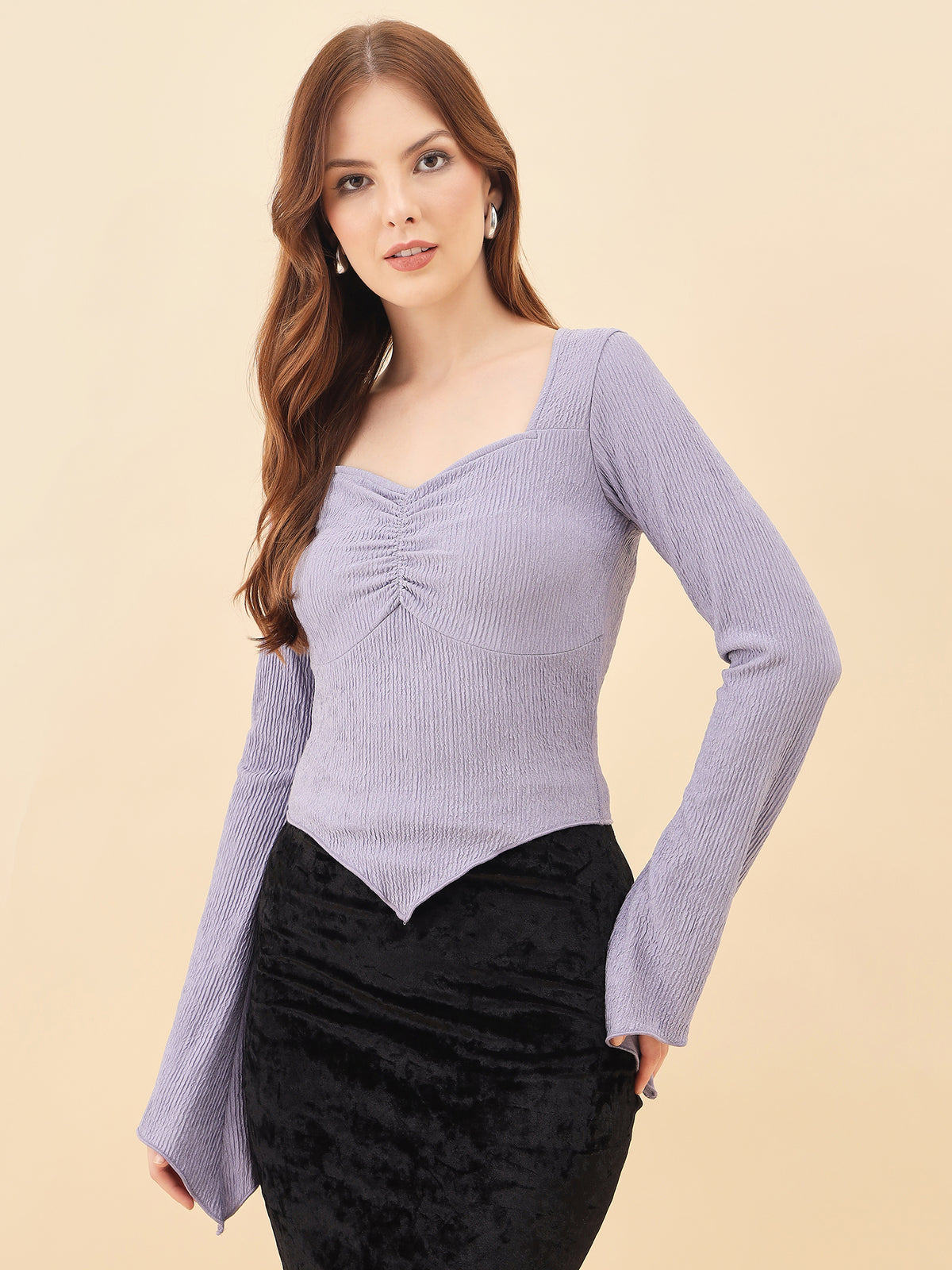Sweetheart Bell Sleeve Ribbed Top