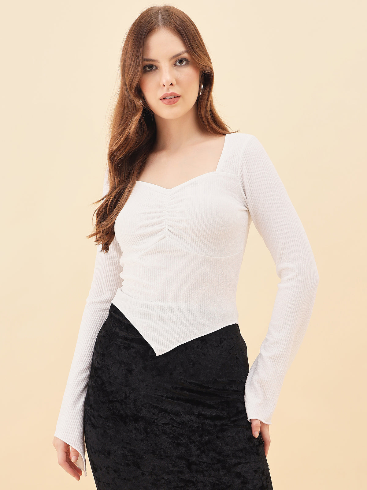 Sweetheart Bell Sleeve Ribbed Top