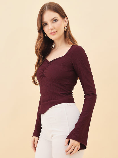Sweetheart Bell Sleeve Ribbed Top