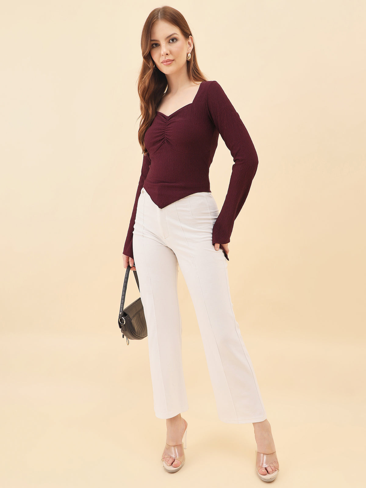 Sweetheart Bell Sleeve Ribbed Top