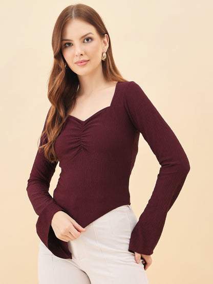 Sweetheart Bell Sleeve Ribbed Top