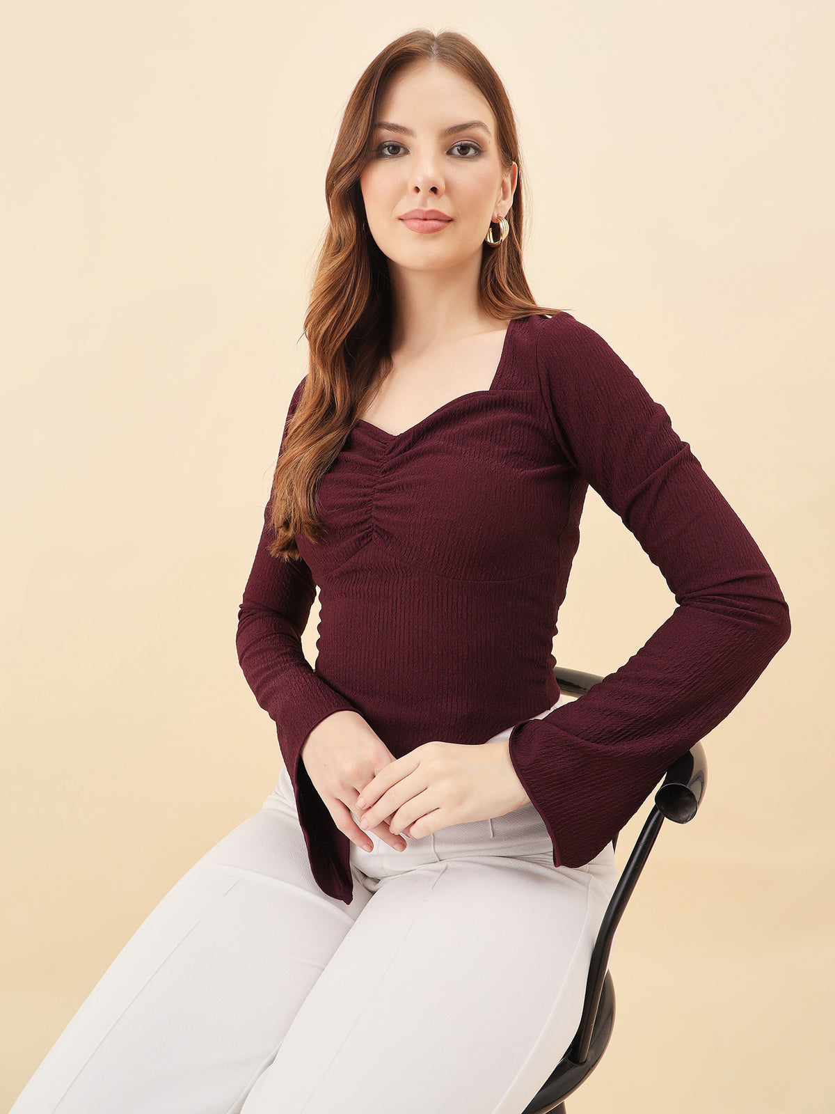 Sweetheart Bell Sleeve Ribbed Top