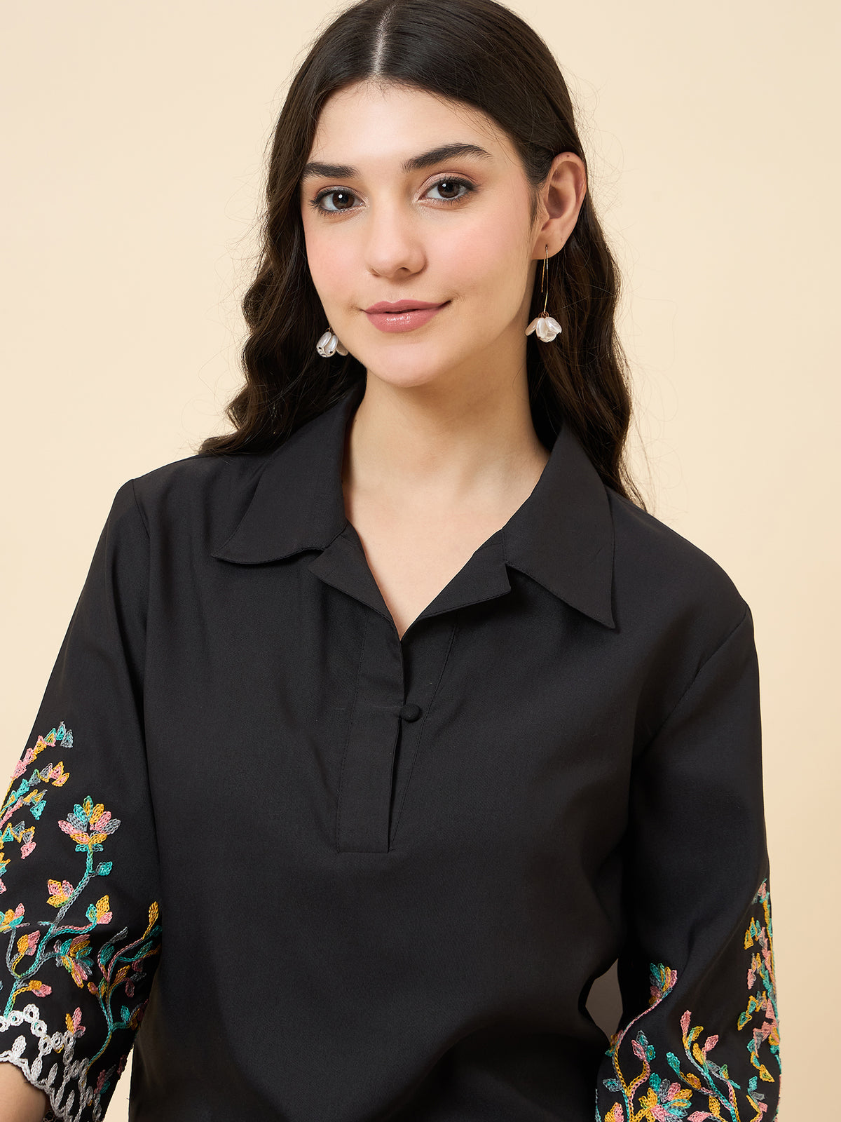 Black Embroidered Collared Co-ord Set