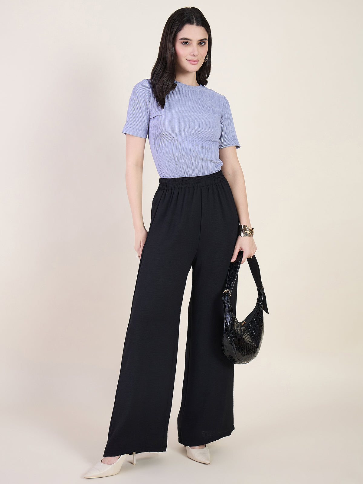 High Waist Pleated Wide Leg Trousers
