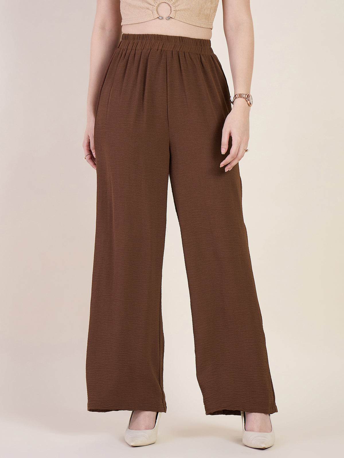High Waist Pleated Wide Leg Trousers