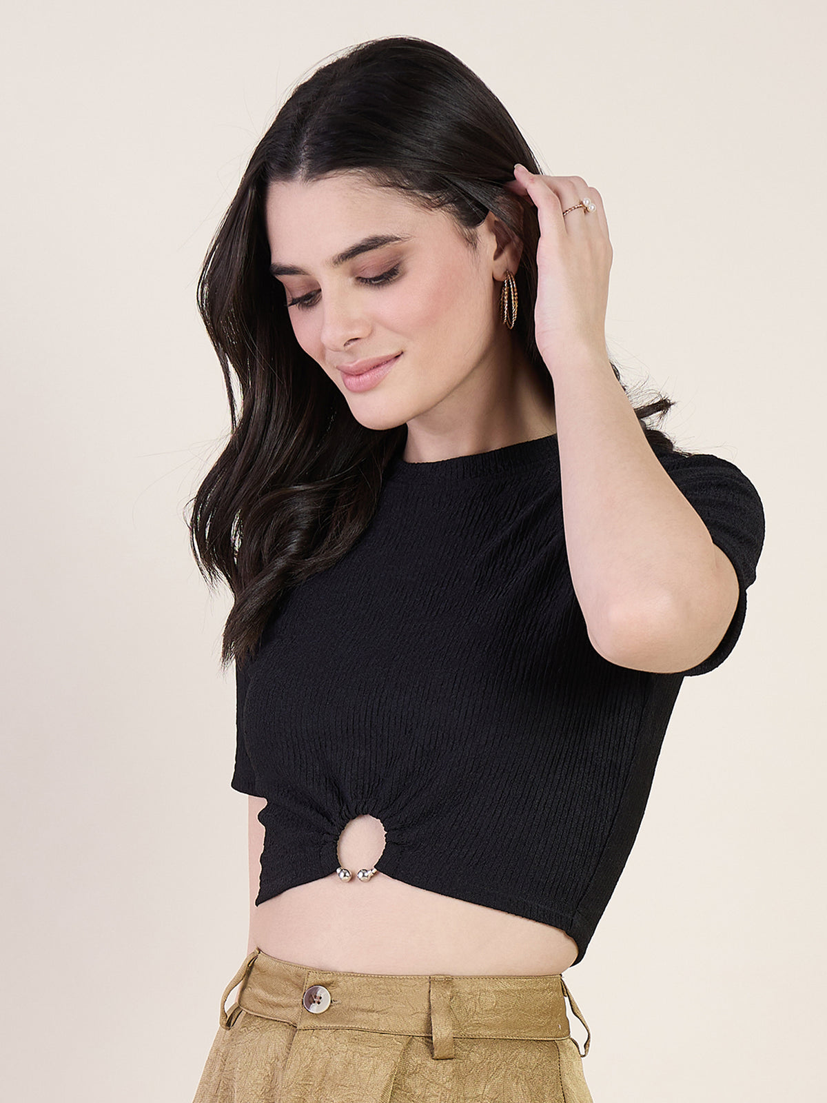 Lycra Ring Cut Out Crop Top