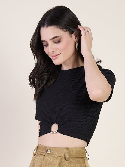 Lycra Ring Cut Out Crop Top
