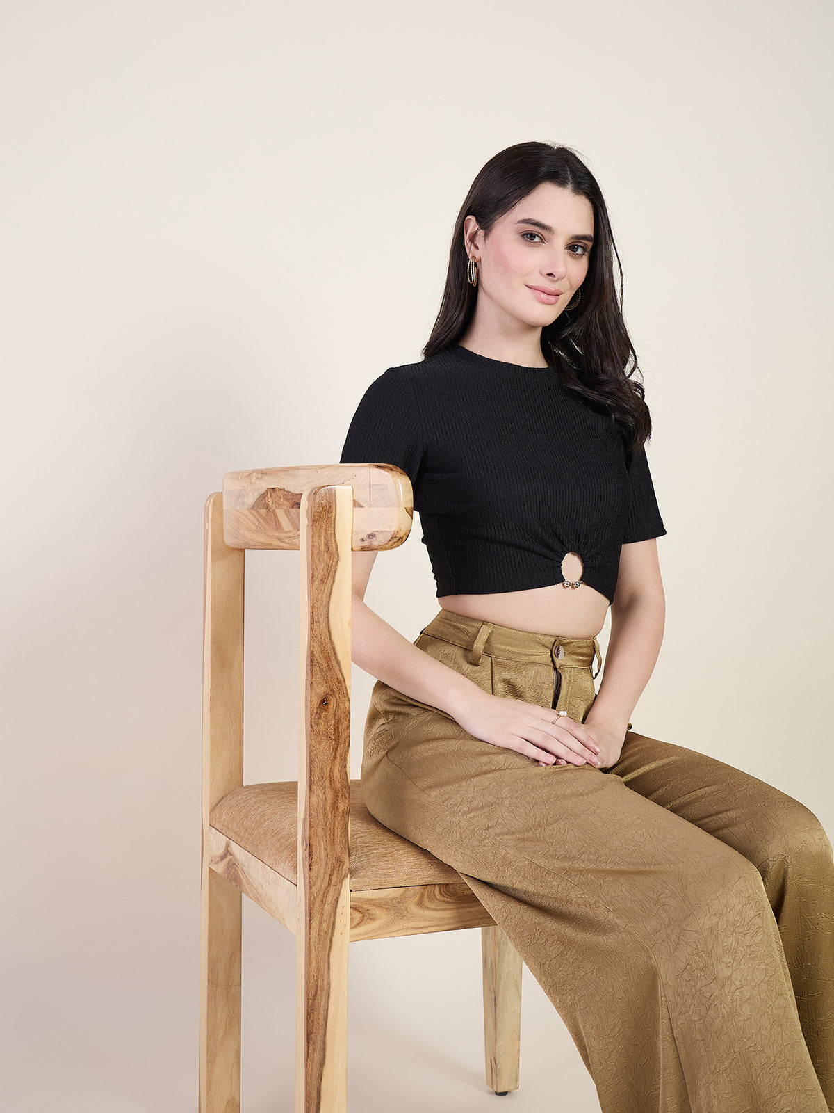 Lycra Ring Cut Out Crop Top