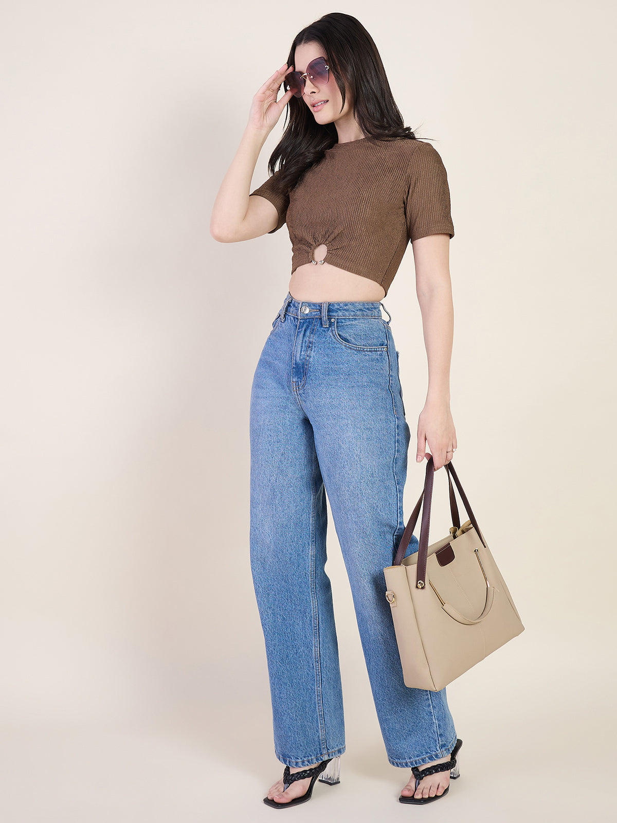 Lycra Ring Cut Out Crop Top