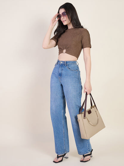 Lycra Ring Cut Out Crop Top