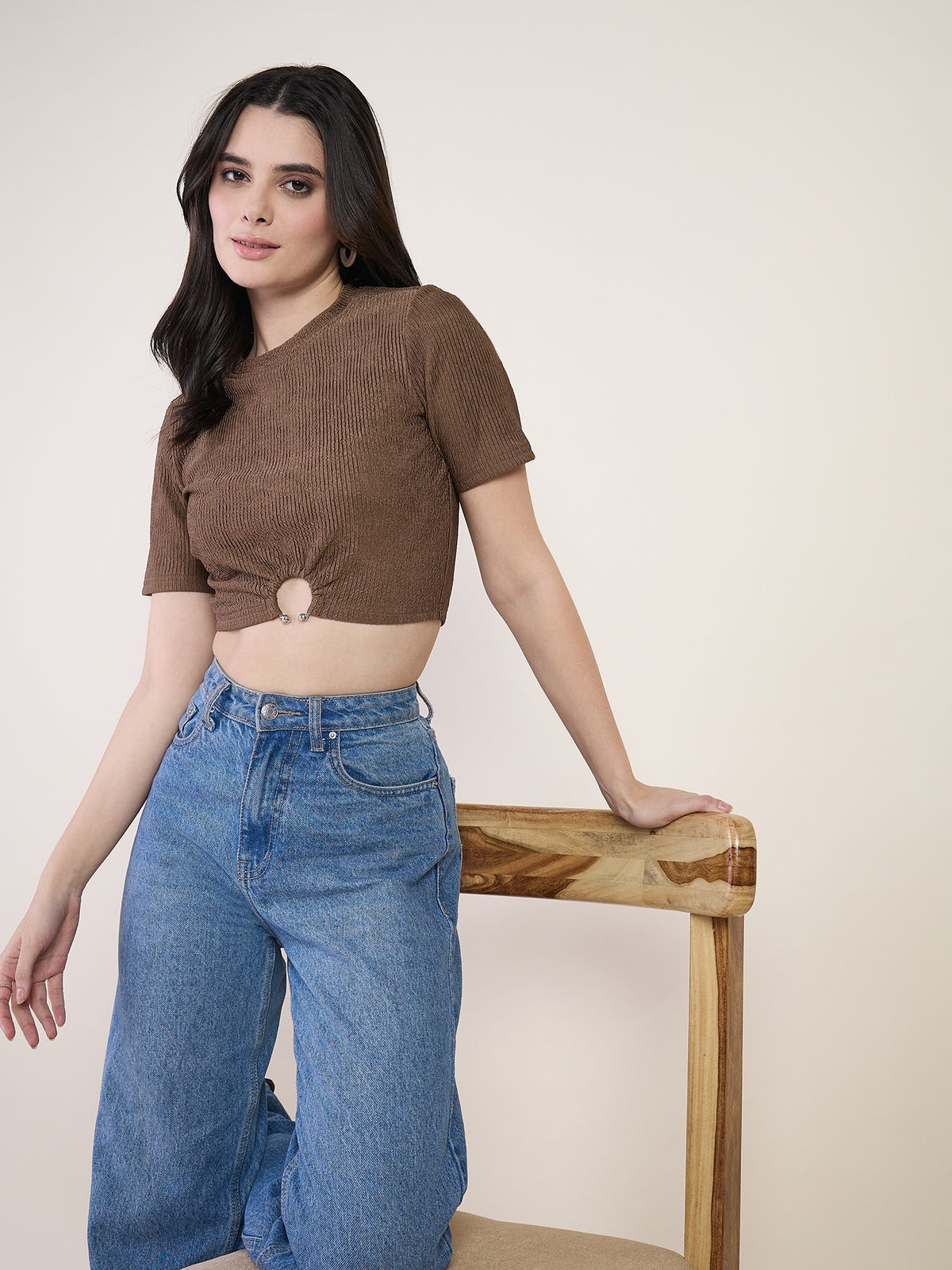 Lycra Ring Cut Out Crop Top