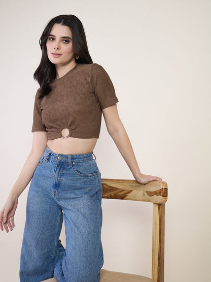 Lycra Ring Cut Out Crop Top