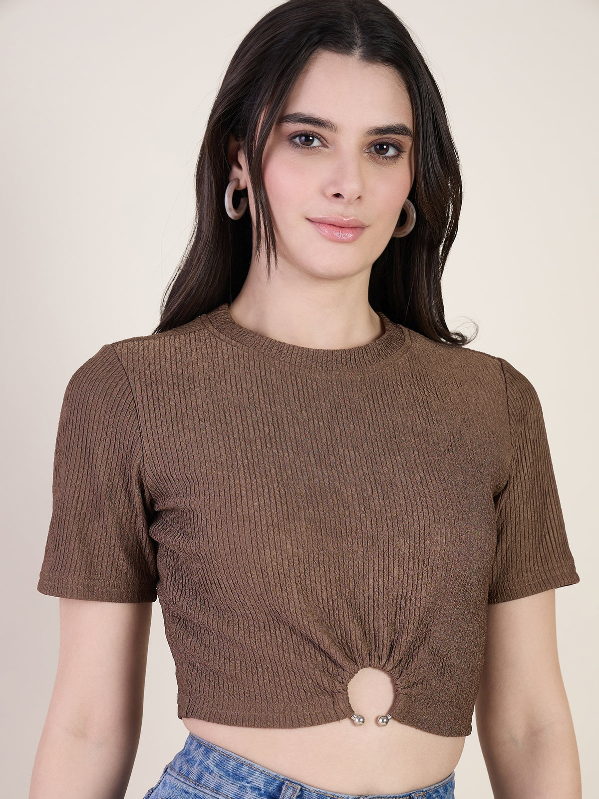 Lycra Ring Cut Out Crop Top