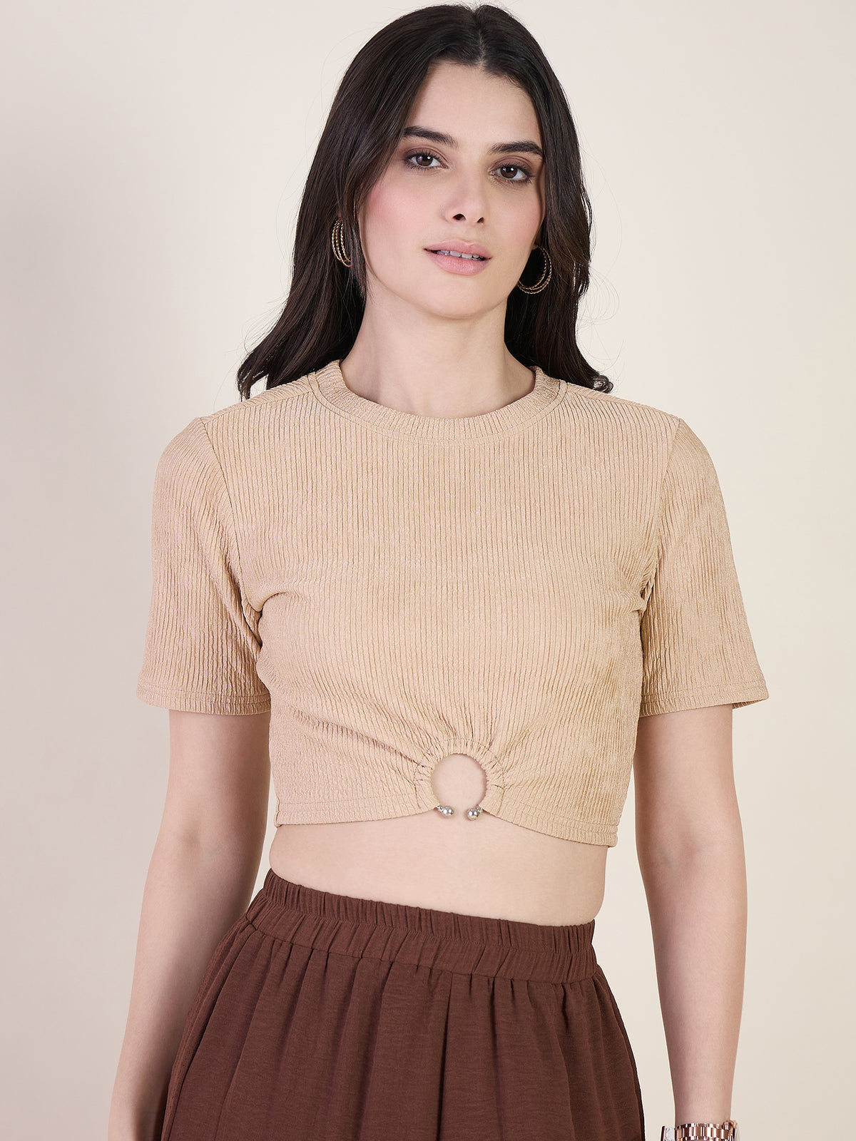 Lycra Ring Cut Out Crop Top