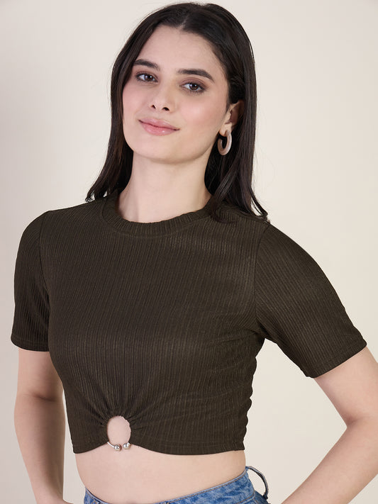 Lycra Ring Cut Out Crop Top