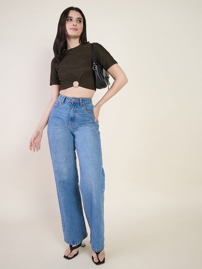 Lycra Ring Cut Out Crop Top