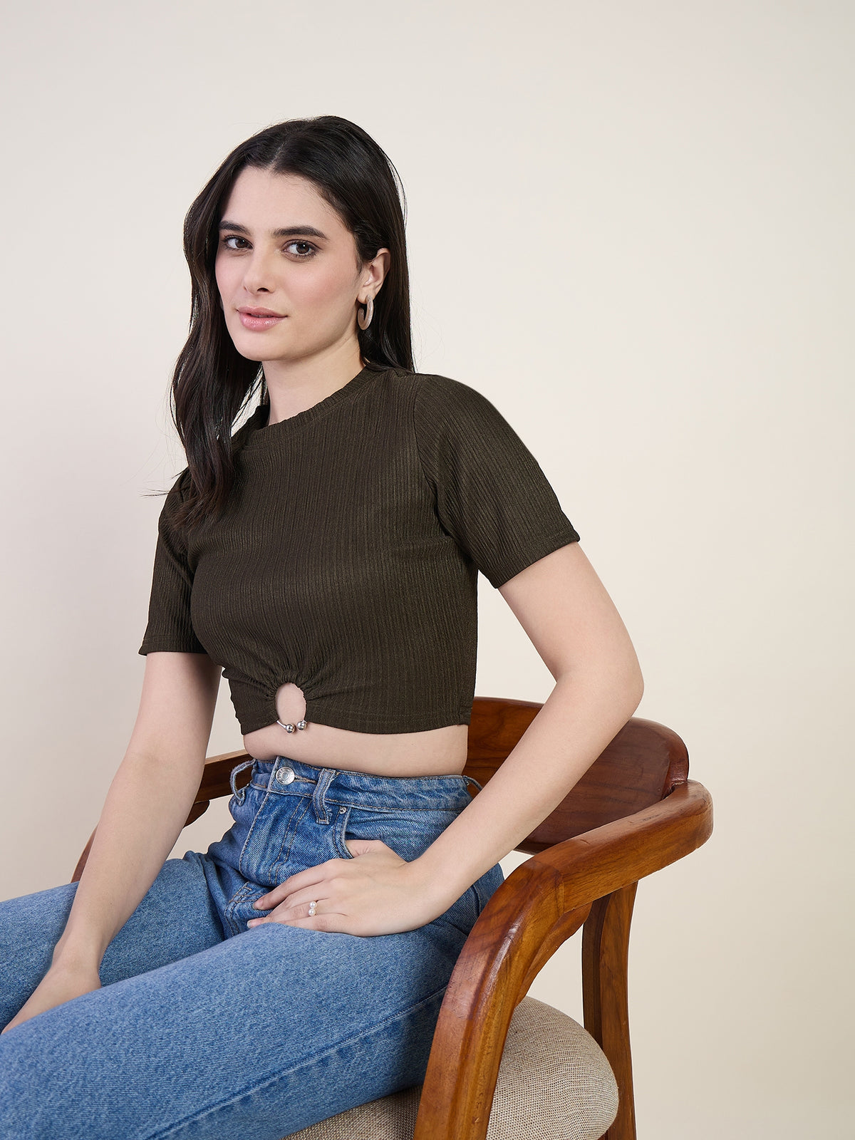Lycra Ring Cut Out Crop Top